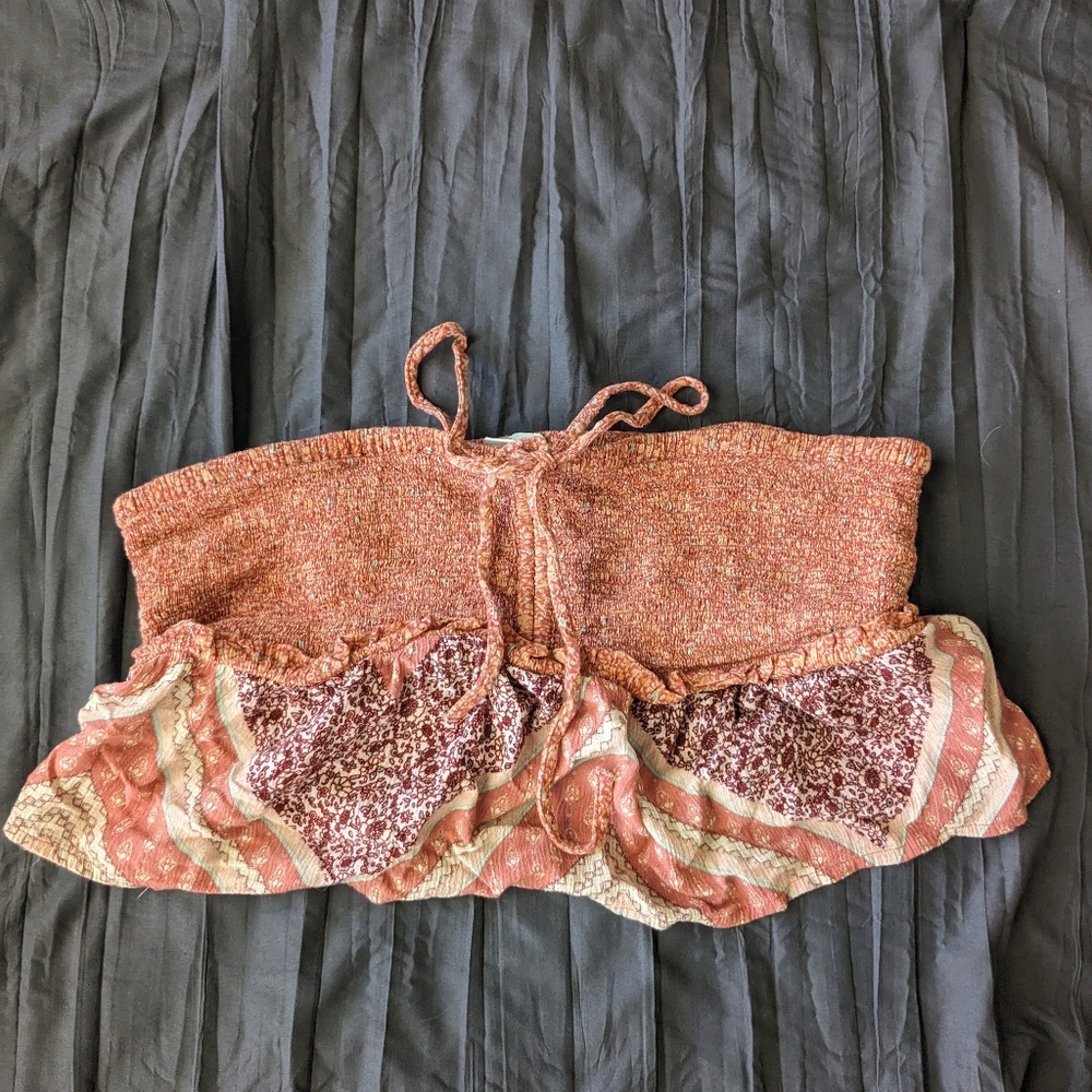 American Eagle Outfitters Rust and Cream Smocked Tube Top